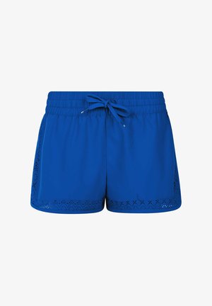 Blauwe zwembroek met een gemêleerde, geperforeerde zoom, elastische tailleband met een trekkoord en een gladde stofafwerking.