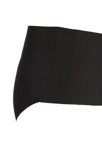 Black bikini bottom featuring a smooth, stretchy fabric with clean lines and a low-rise design. No visible patterns or embellishments.