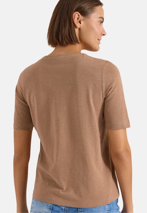 Cecil, BASIC T-SHIRT MIT KURZARM UND V-NECK - T-shirts basic - creamy mocha