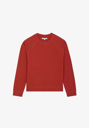 Rustfarvet sweatshirt med lange raglanærmer, rund halsudskæring, ribbede manchetter og ribbet kant. Fremstillet af blødt, tekstureret stof.