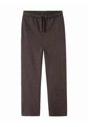 Bruine trainingsbroek van zacht materiaal, met een elastische tailleband en een trekkoord. Het ontwerp heeft rechte pijpen zonder extra accenten.