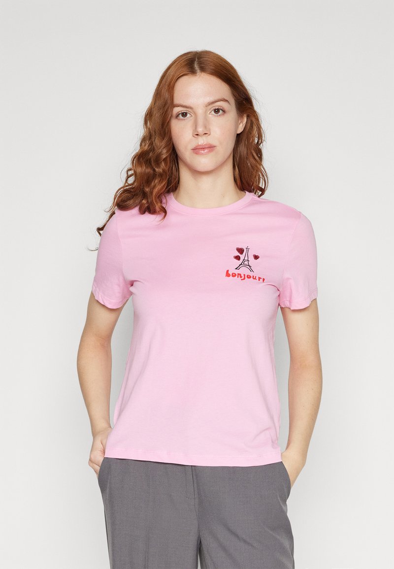 ONLY ONLKITA LIFE HEART TOP BOX - Marškinėliai su spaudiniu - begonia/pink
