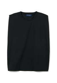 Maglietta nera a girocollo realizzata in morbido cotone. Maniche corte, vestibilità comoda e un'etichetta con la scritta "PIOMBO" all'interno del collo.