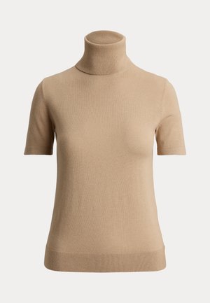 Lauren Ralph Lauren, SHORT-SLEEVE TURTLENECK SWEATER - Jednoduché tričko - birch tan