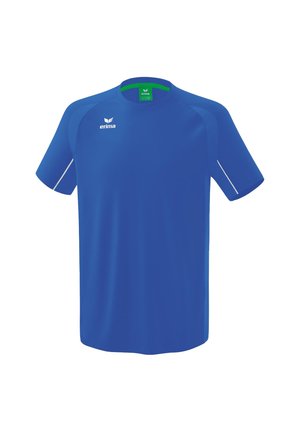 Blauw sport T-shirt met korte mouwen, ronde halslijn, contrasterende witte accenten en een logo op de borst. Gemaakt van lichtgewicht stof.
