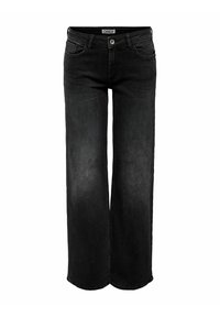 Črne široke jeans hlače iz denima, z klasičnim 5-x�žepnim dizajnom, rahlim bledenjem in gumbom za zapiranje ter zadrgo.