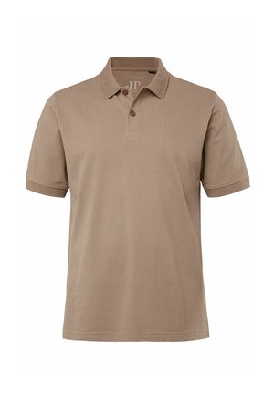 Polo shirt marrone a maniche corte realizzato in cotone, con colletto classico, pattina a tre bottoni e una sottile trama. Presenta un logo all'interno del colletto.