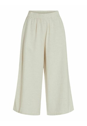 Κρέμ βαμβακερές παντελόνες σε φαρδιά γραμμή με ελαστική μέση, κατασκευασμένες από υφή υφάσματος, με επίπεδους πτυχώσεις στο μπροστινό μέρος για επιπλέον όγκο.