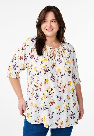 Zizzi GEBLÜMTE  MIT HALBLANGEN ÄRMELN - Blus - white w flowers