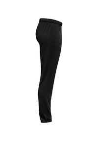 Schwarze Sporthose mit taillierter Passform, elastischem Bund, seitlichen Taschen und einem glatten, leichten Stoff. Verfügt über minimalistische Akzente.