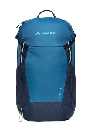 Zaino da trekking Vaude Wizard 18+4 blu e blu scuro con maniglia superiore e tasca frontale con zip.