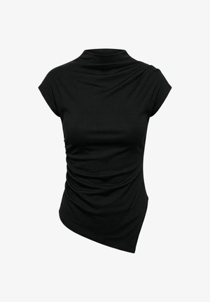 Object, TOP RUCHED ASYMMETRIC - T-shirt imprimé - black