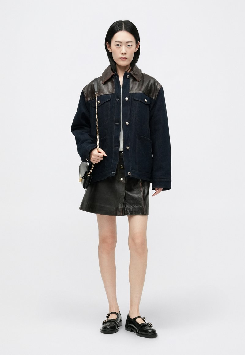 Veste Femme Cuir Noir Marine - Taille S, Boutonnée, Doublure Polyester, Occasion