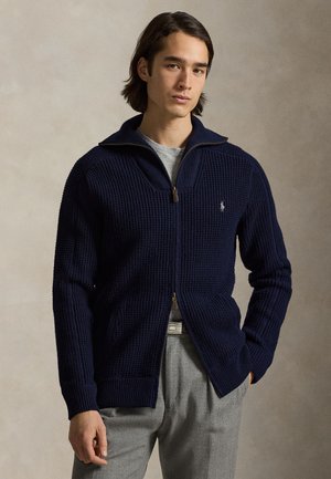WAFFLE-KNIT WOOL-COTTON FULL-ZIP SWEATER - Gilet - hunter navy