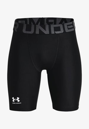 Čierne kompresné šortky so širokým elastickým pásom s logom "UNDER ARMOUR". Textúrovaná tkanina, priliehavý strih a dĺžka do polovice stehna.