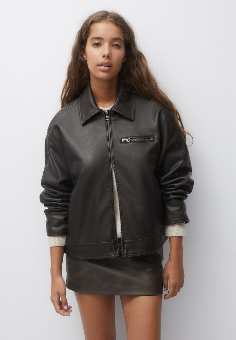 PULL&BEAR DISTRESSED EFFECT Faux leather jacket black Zalando.ie