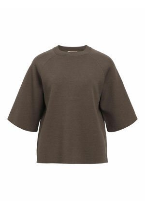 Kortærmet, rundhalset brun sweatshirt. Fremstillet af blødt stof med en afslappet pasform og raglanærmer for komfort. Ingen synlige mønstre.