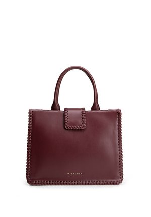 Borsa in pelle bordeaux con bordi intrecciati, due manici superiori, chiusura a patta e piccolo logo dorato "Wittchen" al centro anteriore.