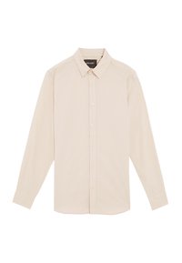 Lys beige langærmet skjorte lavet af bomuld. Har en knap-ned krave, frontplacket med knapper og knap-lukninger ved håndleddene. Glat tekstur.
