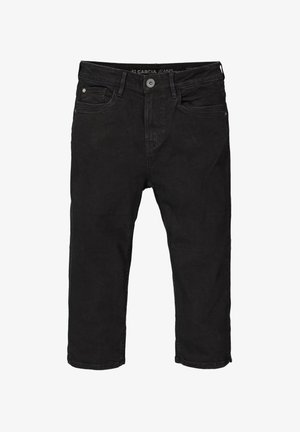 Zwarte denim cropped jeans met een klassiek vijf-pocketdesign, ritssluiting en knoopsluiting. Beschikt over een subtiele verstoorde textuur.