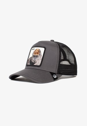 Gray cap with a mesh back and a front patch featuring a gorilla image, embroidered text "BOSS," and a small logo on the side.