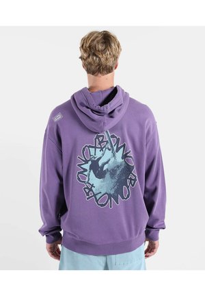 Hoodie violet avec un grand imprimé graphique au dos, représentant une silhouette sur un skateboard. Confectionné en tissu doux avec une coupe décontractée et une capuche à cordon de serrage.