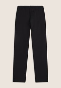 Pantaloni neri con cintura elastica. Design a gamba dritta, texture liscia e senza motivi visibili o dettagli aggiuntivi.