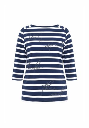 Ulla Popken, STRIPED SCRIPT LETTERING 3/4 SLEEVE TEE - Langarmshirt - marine