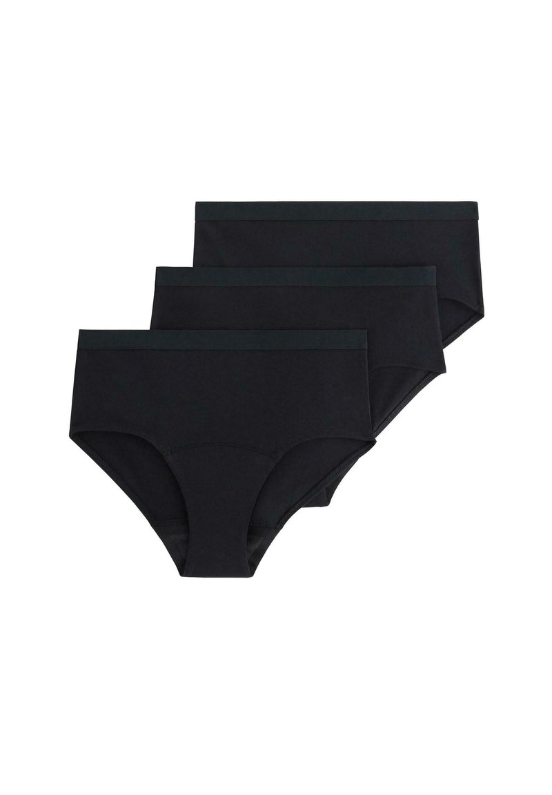 Svarta bomullskalsonger med en jämn textur, med en matchande midjeresår. Förpackningen innehåller tre par, varje med en klassisk design.