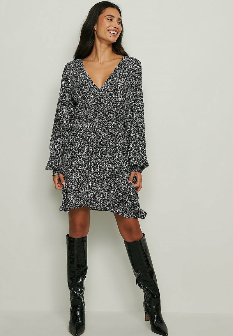 NAKD Shirt dress black/white print/black Zalando.co.uk