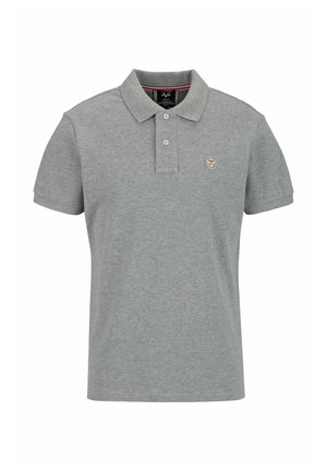 Grijze polo met een klassieke kraag, twee knopen en een klein geborduurd logo. Gemaakt van zachte katoenstof met korte mouwen.