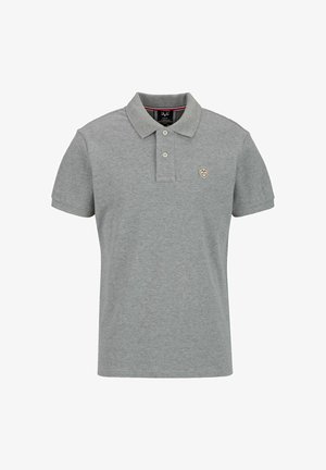 Grijze polo met een klassieke kraag, twee knopen en een klein geborduurd logo. Gemaakt van zachte katoenstof met korte mouwen.