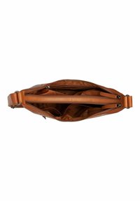 Borsa a tracolla in pelle marrone con finitura liscia, due cerniere e un ampio interno con più tasche per l'organizzazione.