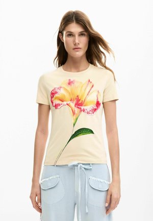 LARGE FLOWER  - Tricou cu imprimeu - beige