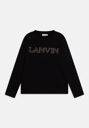 T-shirt long à manches noires en coton avec "LANVIN" brodé en fil métallique sur la poitrine. Encolure ronde, coupe décontractée.