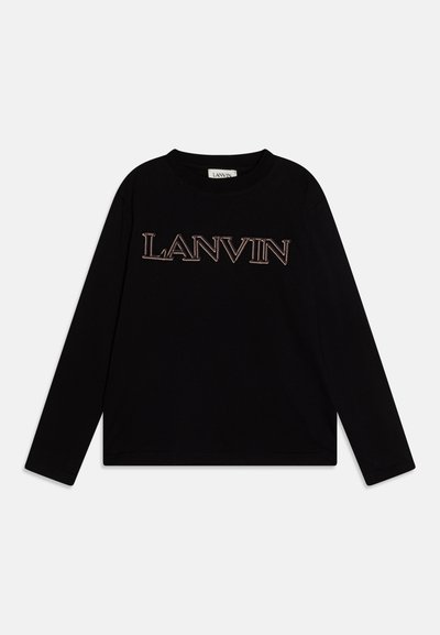 T-shirt long à manches noires en coton avec "LANVIN" brodé en fil métallique sur la poitrine. Encolure ronde, coupe décontractée.
