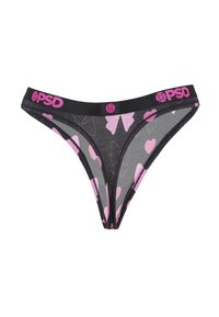 String noir avec motifs cœurs et papillons roses et ceinture noire avec logos « PSD » roses.