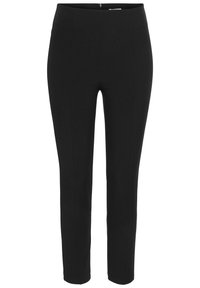 Pantalons noirs ajustés avec une coupe près du corps, longueur cropped, coutures frontales discrètes et une fermeture éclair dissimulée à l'arrière.