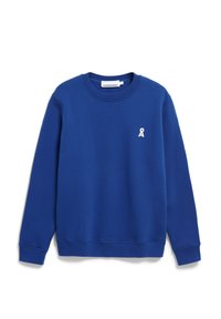 Blauwe sweatshirt van een katoenmix, met een ronde halslijn, lange mouwen en een klein wit lintlogo op de linkerborst.