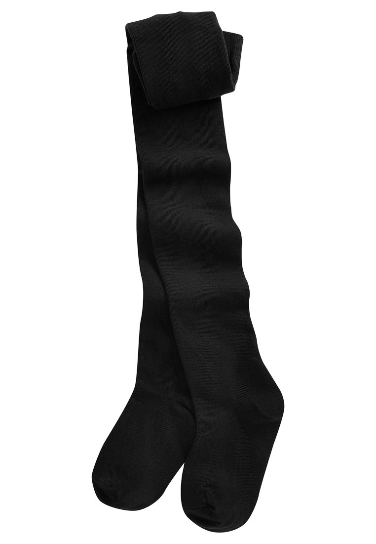 Schwarze Strumpfhosen mit einer glatten Textur, ausgestattet mit einem weichen, elastischen Bund. Der Stoff wirkt matt und weist keine sichtbaren Muster oder Akzente auf.