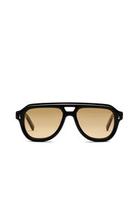 Μαύρα γυαλιά ηλίου aviator με παχιά πλαίσια και καφέ φακούς με βαθμιαία απόχρωση σε λευκό φόντο.