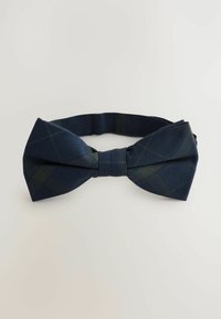Navyblauer Fliegen aus strukturiertem Stoff mit einem Karomuster und grünen Akzenten. Verstellbarer Riemen für perfekten Sitz, stilvolles Design.