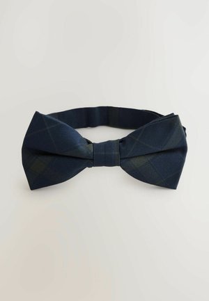 Navyblauer Fliegen aus strukturiertem Stoff mit einem Karomuster und grünen Akzenten. Verstellbarer Riemen für perfekten Sitz, stilvolles Design.