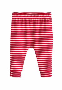 Rote und weiße gestreifte Leggings mit elastischem Bund und umgesäumten Säumen, aus weichem, dehnbarem Material. Verfügt über ein tailliertes Bein-Design.