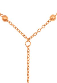 Koperen ketting met een ontwerp van verbonden ovale en ronde vormen, versierd met gladde ronde kralen, die een gestructureerd ontwerp creëren.