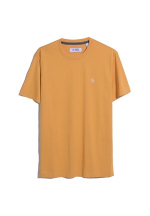 Katoenen T-shirt in mosterdgeel met een ronde hals en korte mouwen. Bevat een klein geborduurd logo op de linkerkant van de borst.