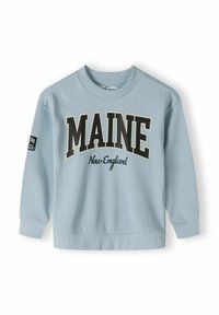 Felpa azzurra con la scritta "MAINE" in bold nero. Ha polsini e colletto a costine e una piccola etichetta nera sulla manica.