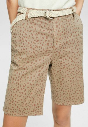 GEMUSTERTE MIT GüRTEL - Shorts - light taupe