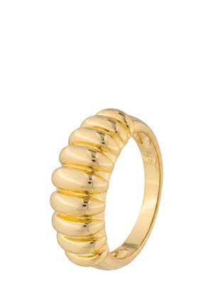 Gold ring with a ridged, rounded design and smooth polished finish, marked with "925" inside the band.