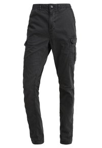 Zwarte cargobroek van katoen, met een slim fit, meerdere zijzakken en een standaard tailleband met knoopsluiting.